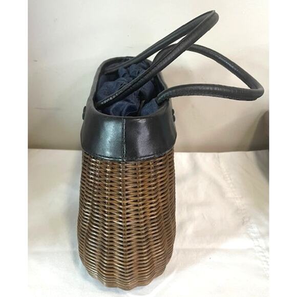 Vintage MAXX NEW YORK Wicker Purse Black Leather Trim Handle Cottage - Picture 6 of 10